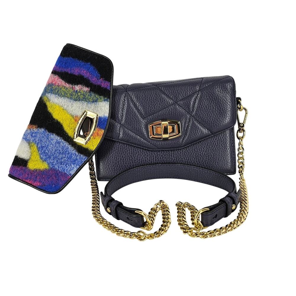 LE SAUNDA BLACK QUILTED VEGAN LEATHER CROSSBODY BAG W/ CONVERTABLE FLAPS 8" x 6"